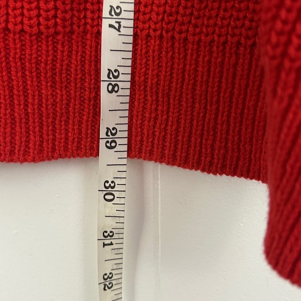 Express Red V-Neck Shaker Knit Sweater Black White Sleeve Stripe Womens Small - Picture 8 of 8